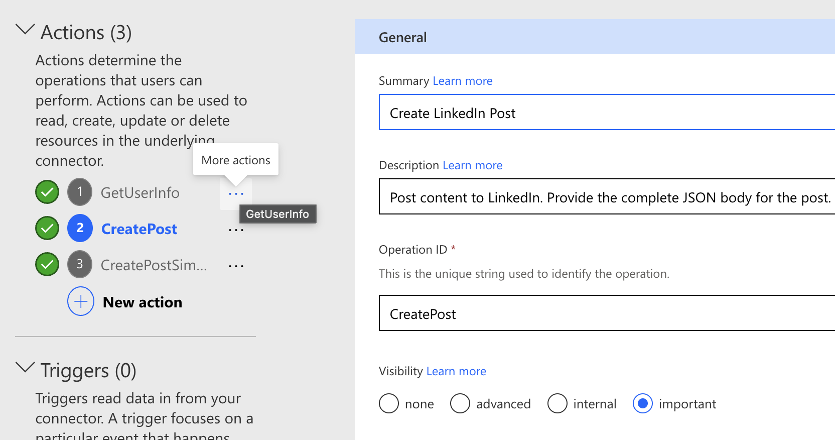 Screenshot von der der Aktion CreatePost