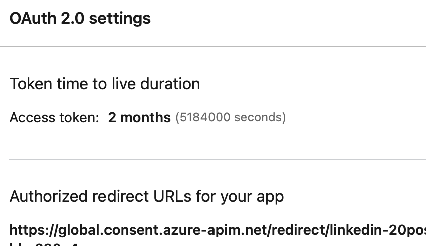 Screenshot von der der eingetragenen Redirect URL in der LinkedIn App