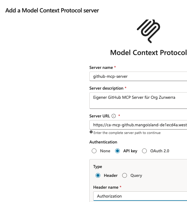 Add Tool “Add a tool”-Menü mit hervorgehobener MCP-Option.