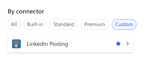 Bereich Custom auswählen, um den neuen Custom Connector zu finden