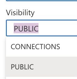 Visibility Informationen, um den Post Public oder auf Connections zu setzen