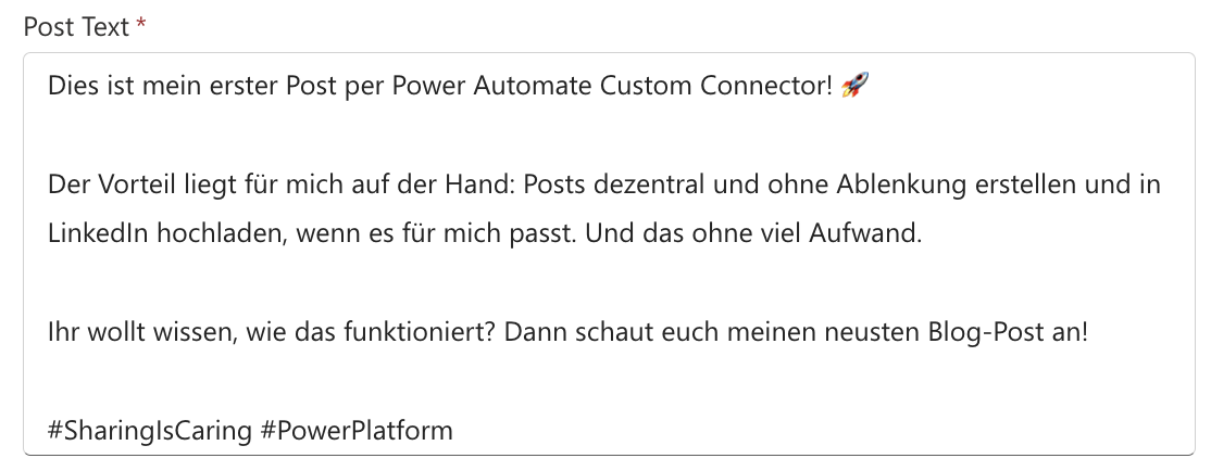 Ausgefülltes Textfeld mit einem Text, der genau auf diesen Artikel verweist